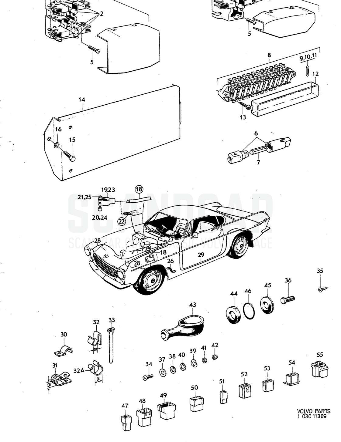 Illustration Contact Unit Sats Kit - eksplosionstegning, Elektrisk udstyr, Volvo P1800