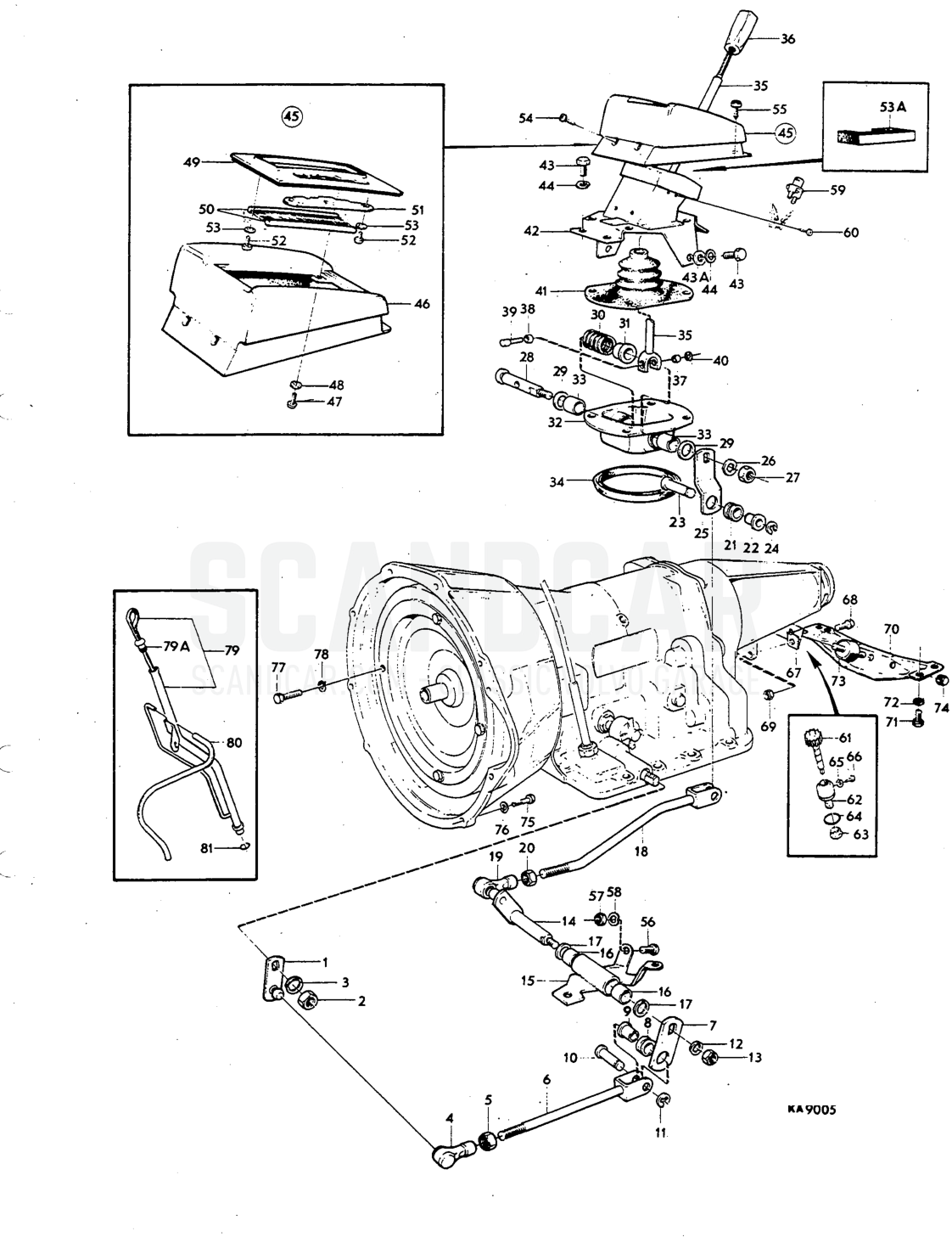 Illustration Mountings Lever housing and control Sats Kit - eksplosionstegning, Motor, Volvo P1800