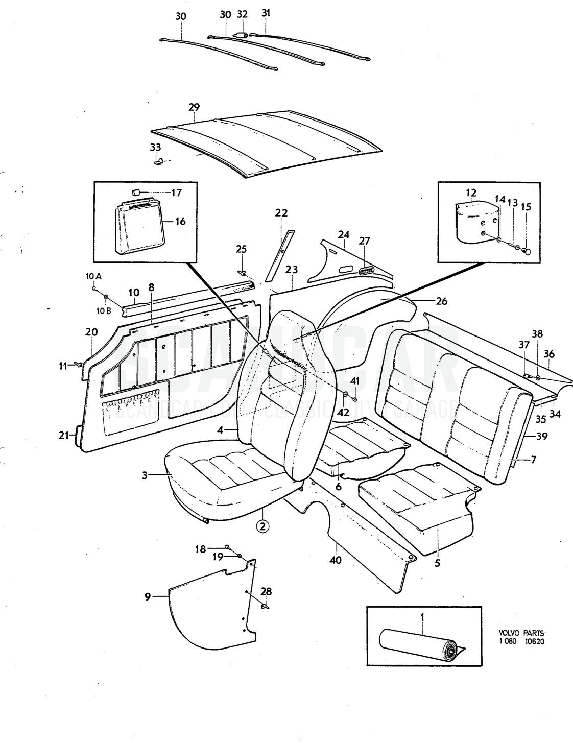 Upholstery Illustration komb Sats Kit - eksplosionstegning, Karrosseri, Volvo P1800