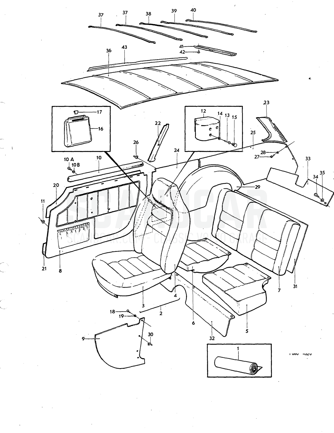 Upholstery Illustration Sats Kit - eksplosionstegning, Karrosseri, Volvo P1800
