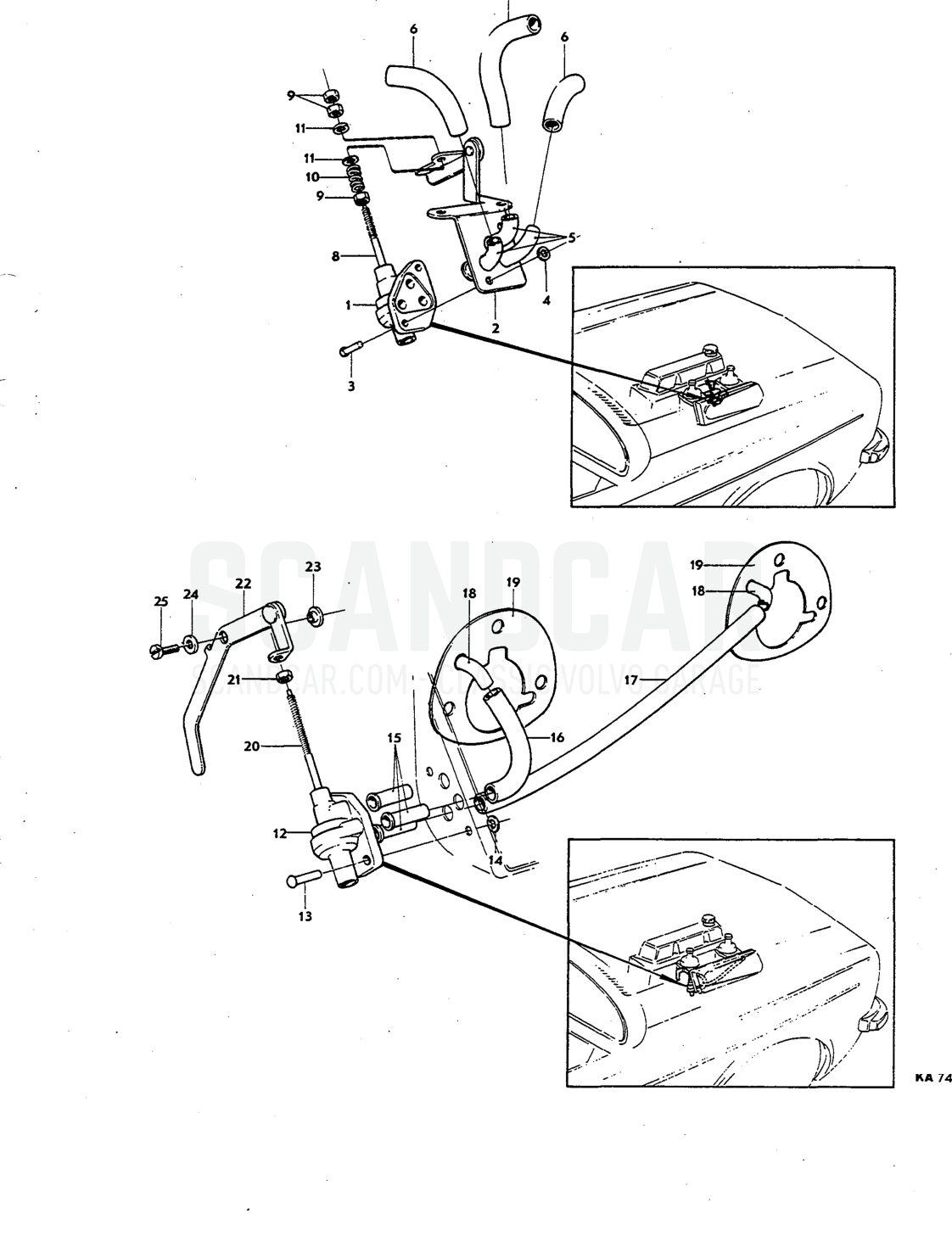 unit Illustration carburetter engine Sats Kit - eksplosionstegning, Brændstof- og udstødningssystem, Volvo P1800