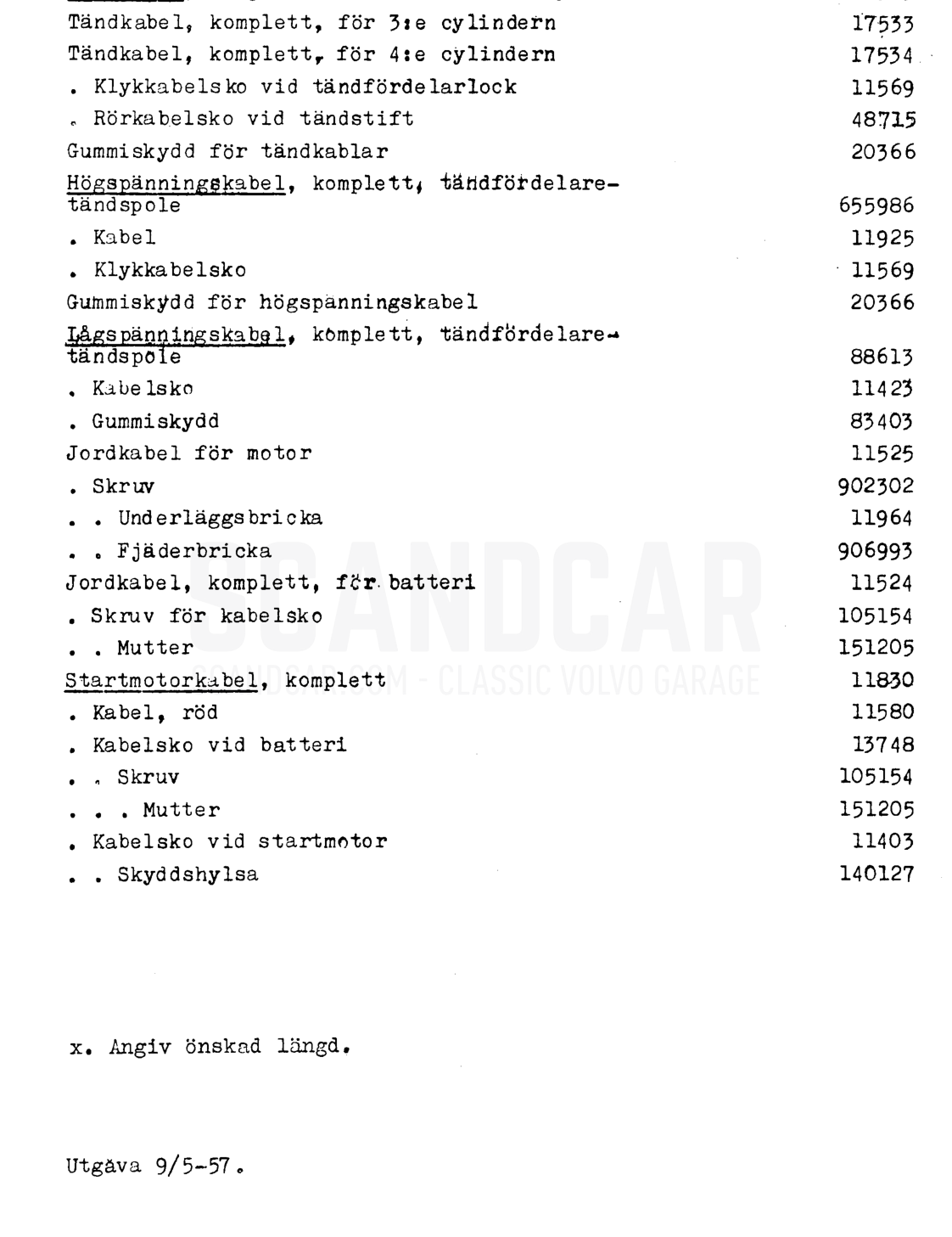Elektriska ledningar - eksplosionstegning, Elektrisk udstyr, Volvo PV444 B-K