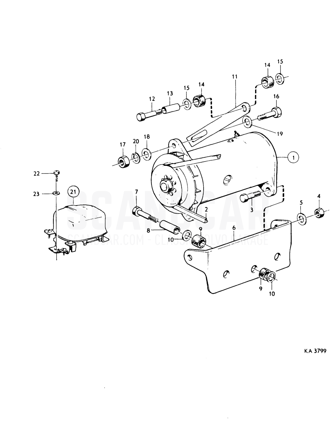 Reservdel skata log Dynamo, charging relay - eksplosionstegning, Elektrisk udstyr, Volvo PV544 / P210 B18