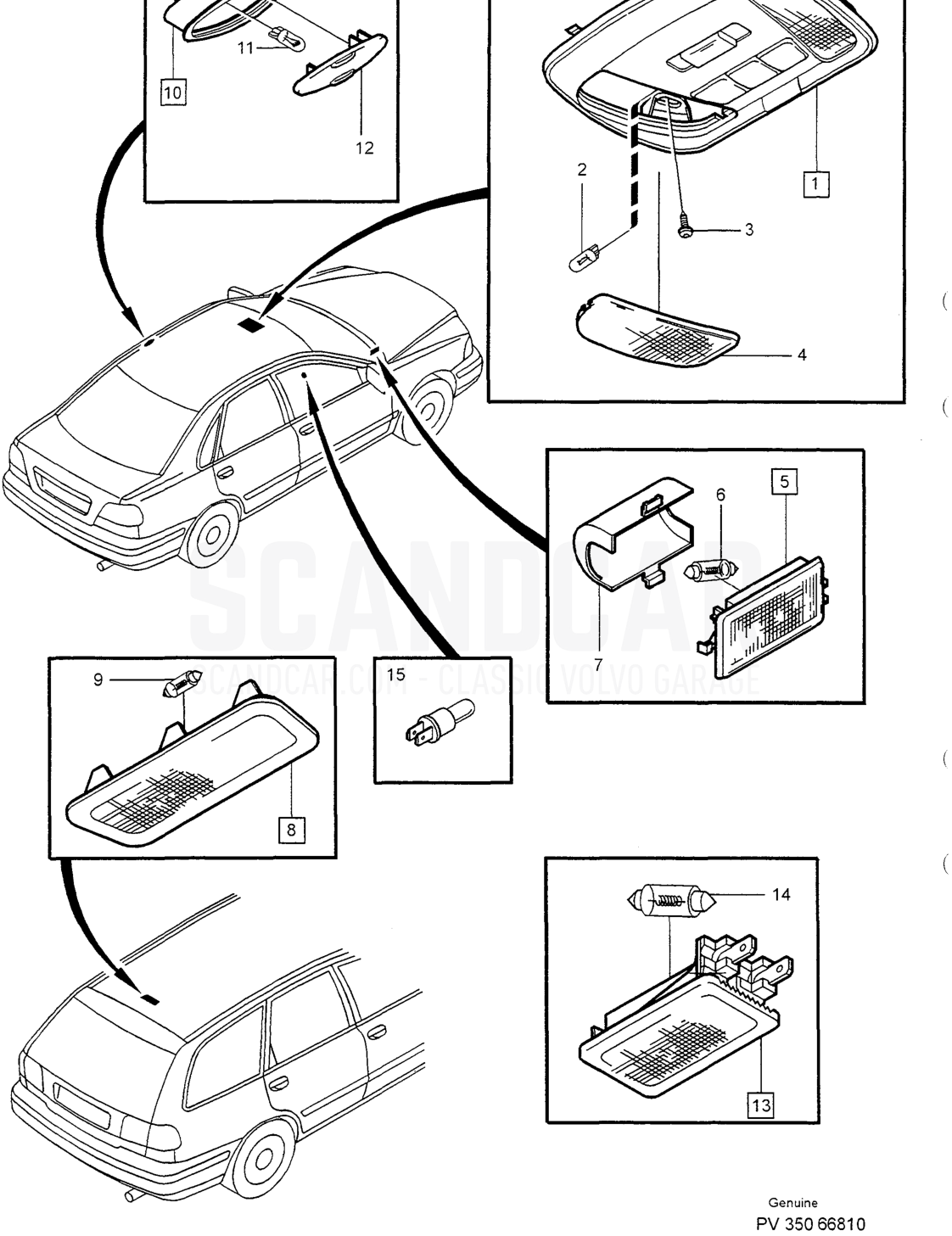 REAR LIGHTING - eksplosionstegning, Elektrisk udstyr, Volvo S40/V40-serien fra 1996