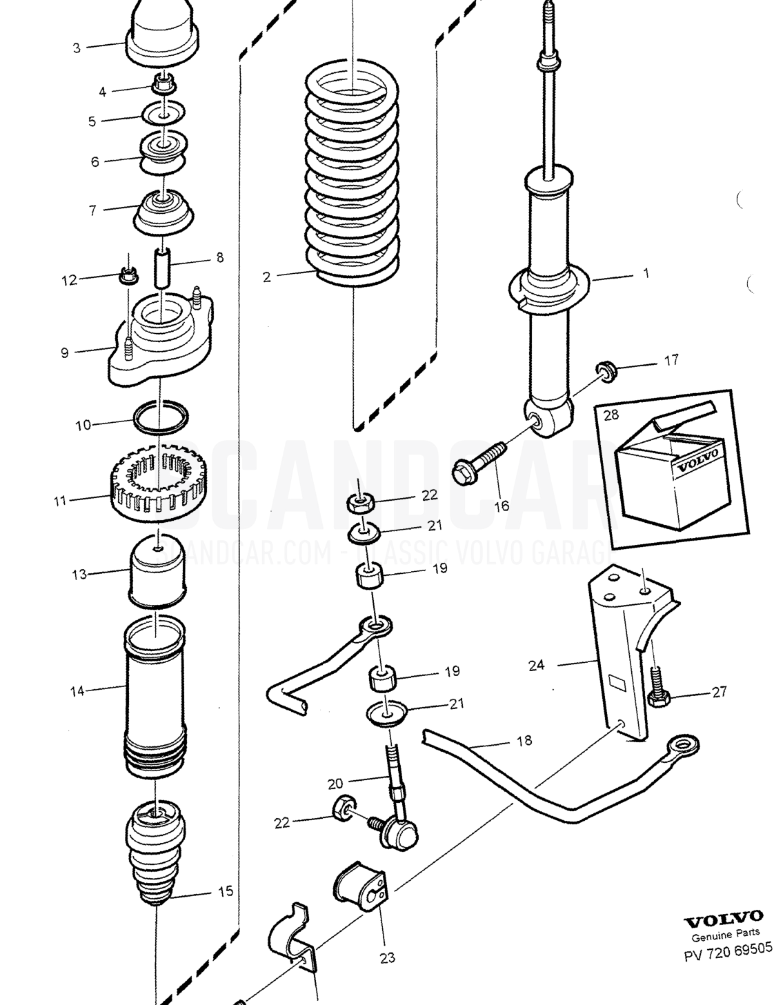 REAR SUSPENSION, SPRINGS - eksplosionstegning, Ramme - Fjedre, Volvo S40/V40-serien fra 1996
